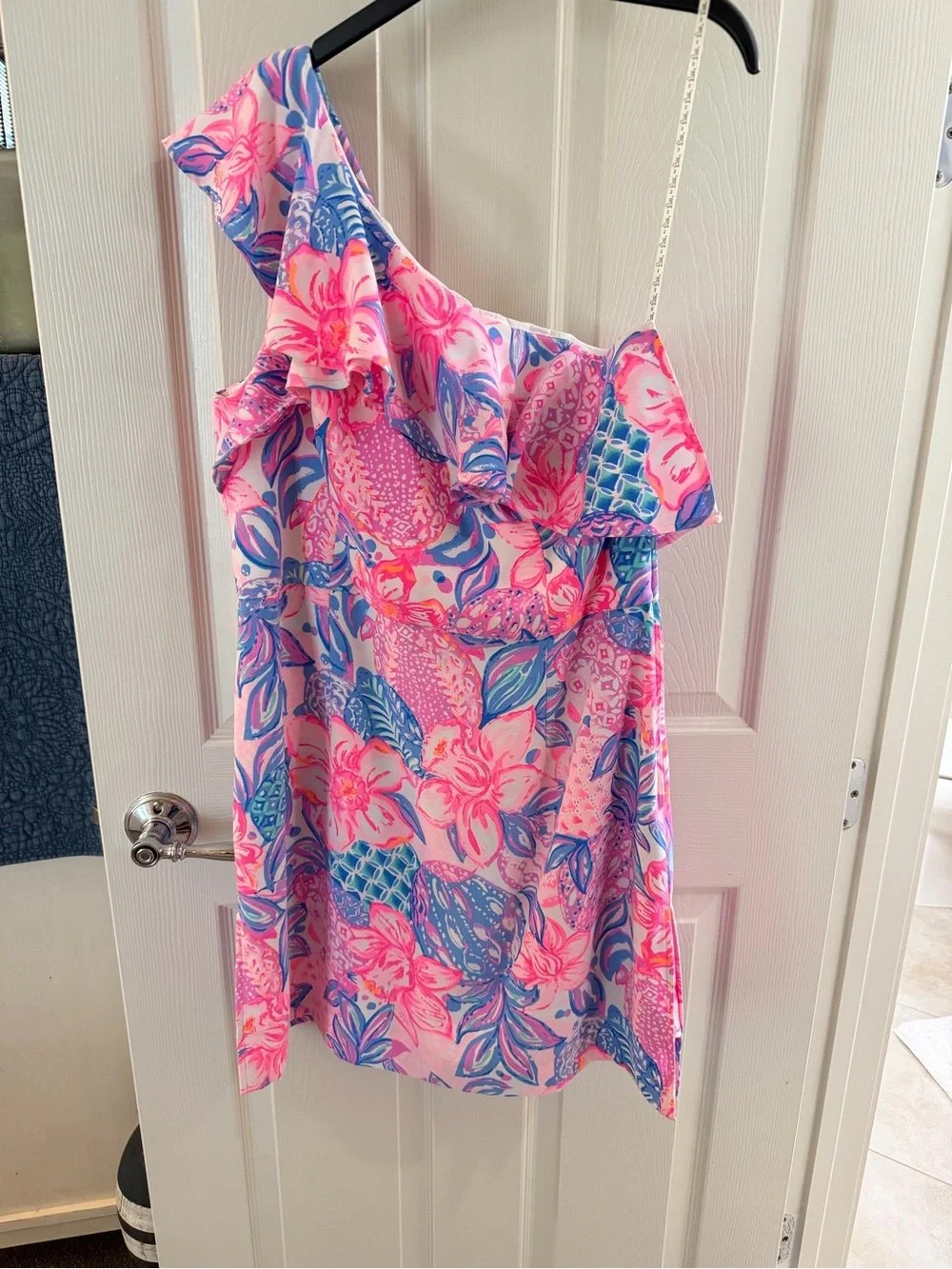 Lilly Pulitzer Pink Floral One-Shoulder Ruffle Shift Dress - Picture 9 of 10